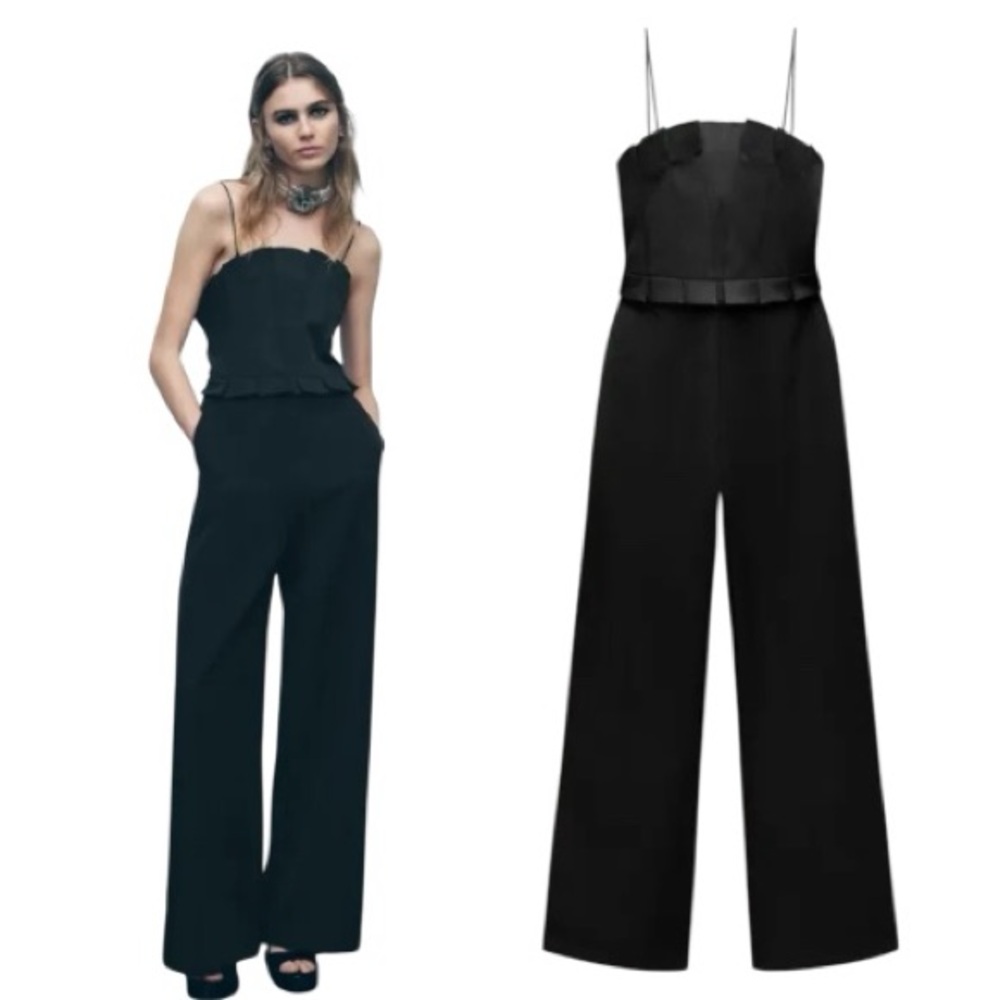 Strapless Wide-Leg Jumpsuit in Black